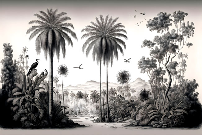 Fotomural o papel pintado selva en blanco y negro
